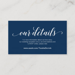 Carte D'accompagnement Elegant Navy Blue, détails Mariages, RSVP en ligne