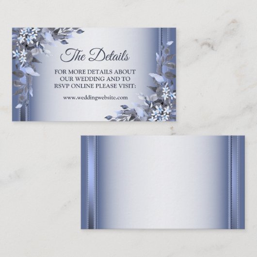 Carte D'accompagnement Elegant Navy Blue Floral Silver Wedding Detail (Devant / Derrière)