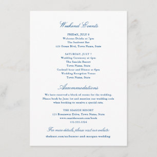 Carte D'accompagnement Elégant Navy Blue Hotel et Weekend Events