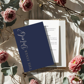 Carte D'accompagnement Elegant Navy Blue Wedding Details