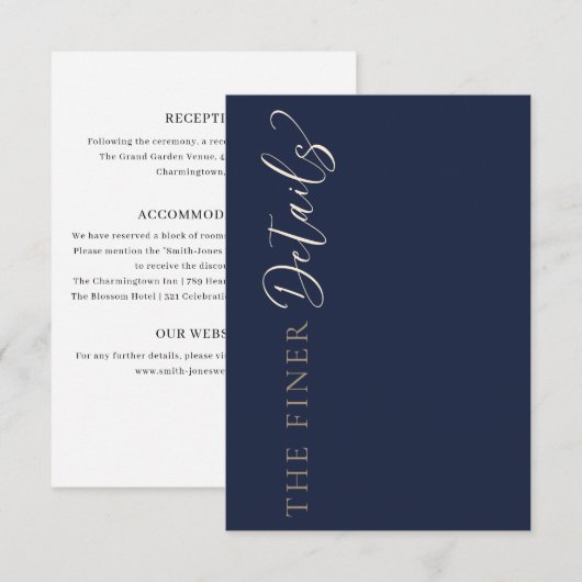 Carte D'accompagnement Elegant Navy Blue Wedding Details (Devant / Derrière)