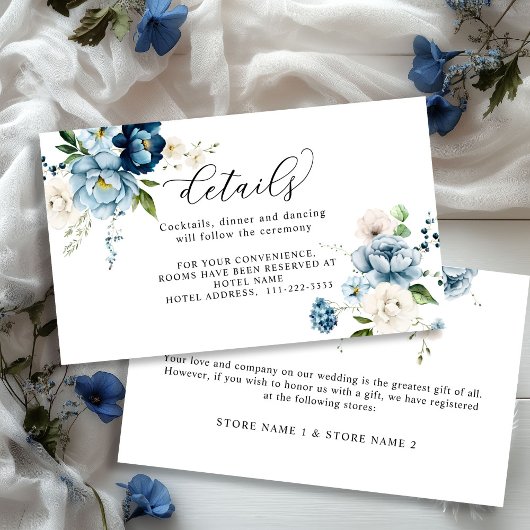 Carte D'accompagnement Elegant Navy Dust Blue Cute Floral Détails du Mari