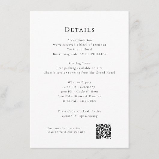 Carte D'accompagnement Élégant nettoyage des détails du mariage qr code (Devant)