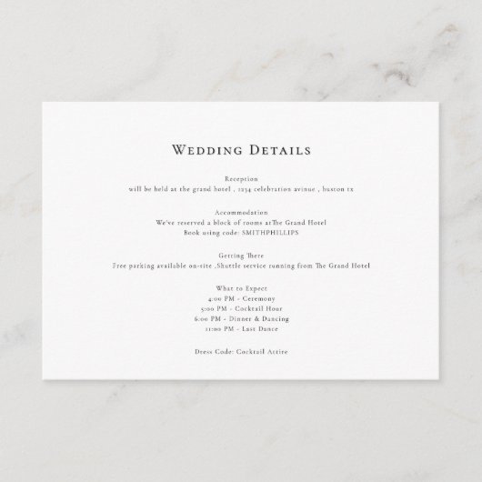 Carte D'accompagnement Élégant nettoyage minima détails mariage (Devant)