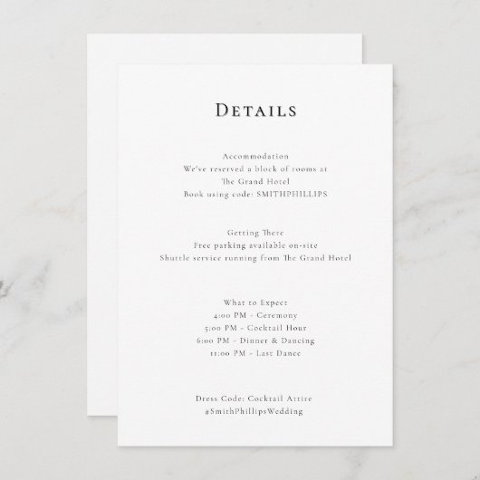 Carte D'accompagnement Élégant nettoyage minima détails mariage (Devant / Derrière)