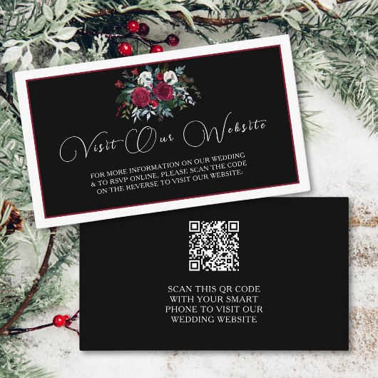 Carte D'accompagnement Élégant Noël Floral Rose QR Code Mariage