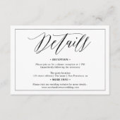 Carte D'accompagnement Elégant noir blanc calligraphie détails mariage (Devant)