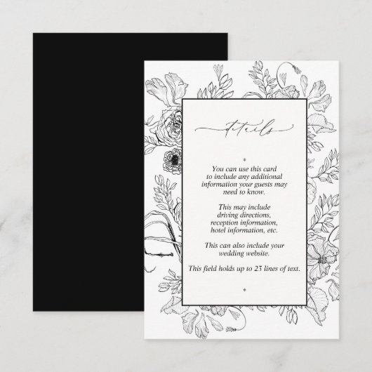 Carte D'accompagnement Elégant noir blanc Mariage Détails (Devant / Derrière)