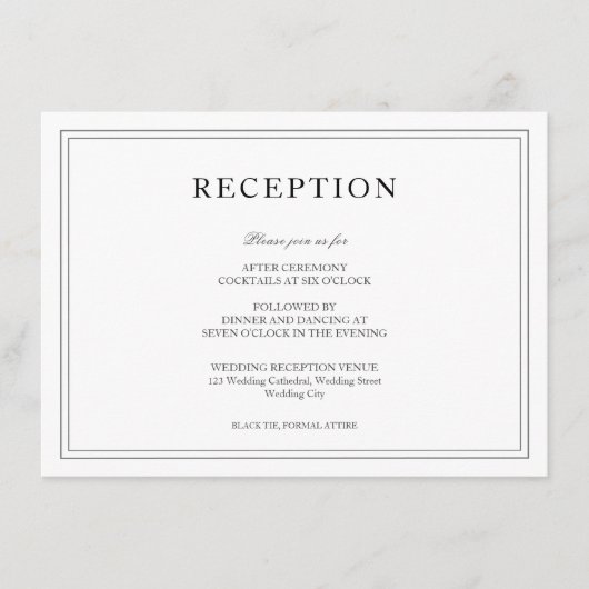 Carte D'accompagnement Elégant Noir & Blanc Simple Mariage Réception (Devant)