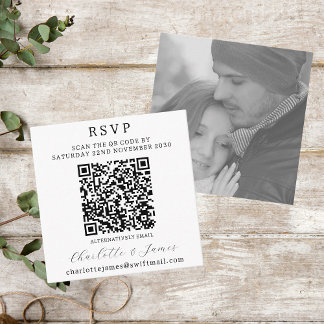 Carte D'accompagnement Elégant noir et blanc photo QR Code RSVP