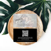 Carte D'accompagnement Élégant noir et blanc QR Code photo RSVP Online
