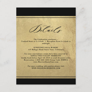 Carte D'accompagnement Elégant noir et or Détails Mariage Enclôture C