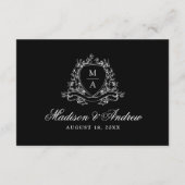 Carte D'accompagnement Elégant Noir Floral Crest Réception de mariage (Dos)