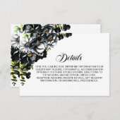 Carte D'accompagnement Elégant noir Floral Détails du Mariage (Devant / Derrière)