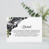 Carte D'accompagnement Elégant noir Floral Détails du Mariage (Debout devant)