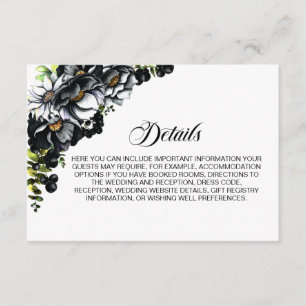 Carte D'accompagnement Elégant noir Floral Détails du Mariage