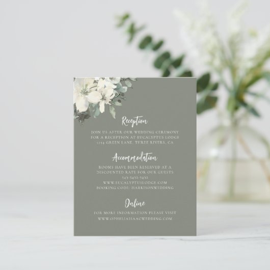 Carte D'accompagnement Elegant Olive Green Floral Wedding Enclosure Card (Debout devant)