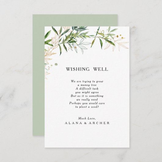 Carte D'accompagnement Elégant Olive Greenery Mariage Wishing Well Card (Devant / Derrière)