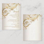 Carte D'accompagnement Elegant or Floral Damask Script Détails Mariage (Devant / Derrière)