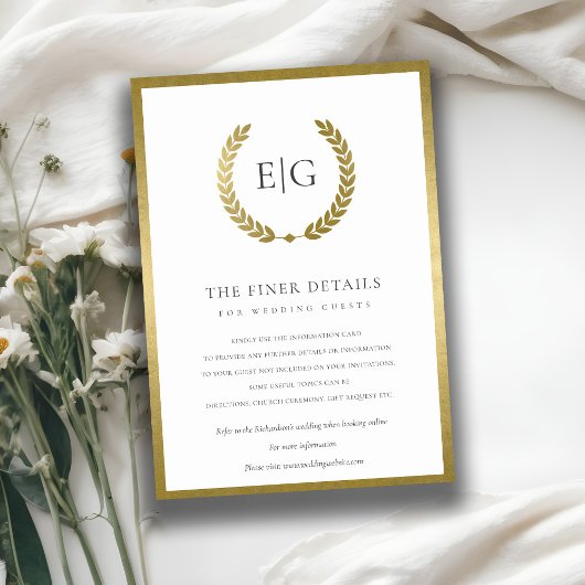 CARTE D'ACCOMPAGNEMENT ÉLÉGANT OR FLORAL LAUREL WREATT MARIAGE DÉTAIL