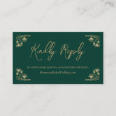 Carte D'accompagnement Elégant or & vert Art Déco site mariage RSVP (Devant)