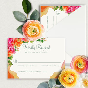 Carte D'accompagnement Elégant Orange Floral Bougainville Mariage RSVP
