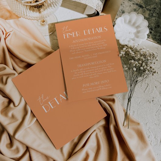 Carte D'accompagnement Elegant Orange White Stylish Wedding Details