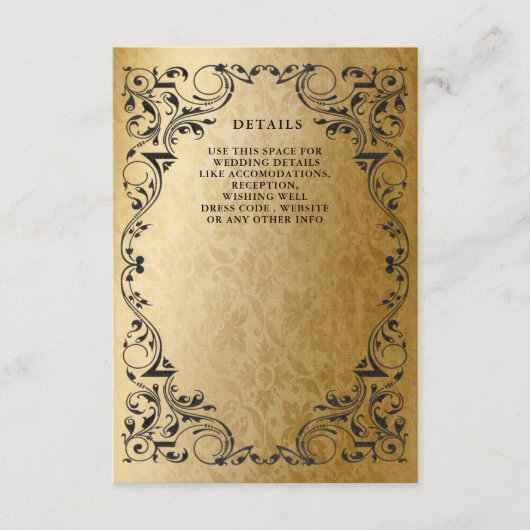Carte D'accompagnement Elegant Ornamental Black Gold Détails du Mariage (Devant)