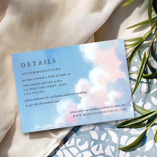 Carte D'accompagnement Elegant Painted Blue Sky Puffy Pink Clouds Wedding
