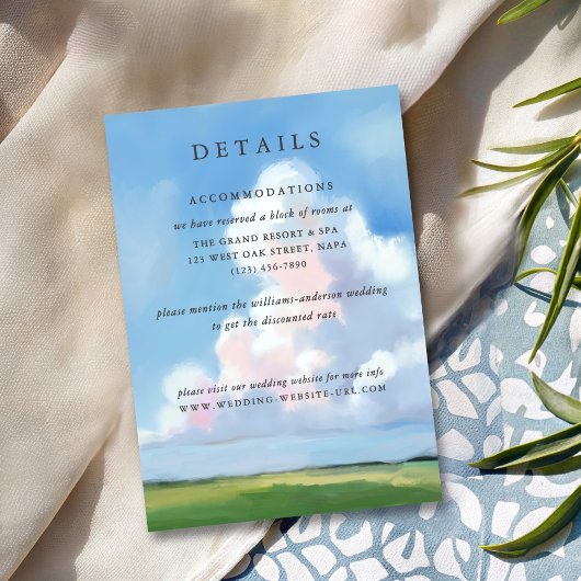 Carte D'accompagnement Elegant Painted Landscape Blue Sky Clouds Wedding