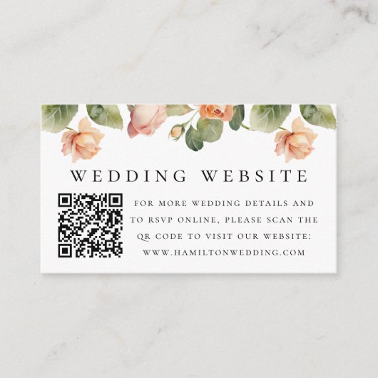Carte D'accompagnement Elegant Peach Rose site Mariage QR Code (Devant)