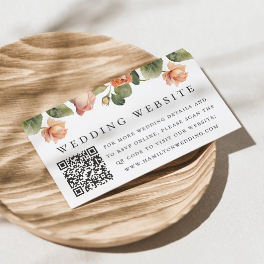 Carte D'accompagnement Elegant Peach Rose site Mariage QR Code
