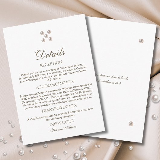 Carte D'accompagnement Elegant Pearl Christian Wedding Details 