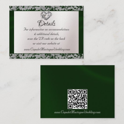 Carte D'accompagnement Elegant Pearl, Emerald Ribbon & Sparkle QR Code (Devant / Derrière)