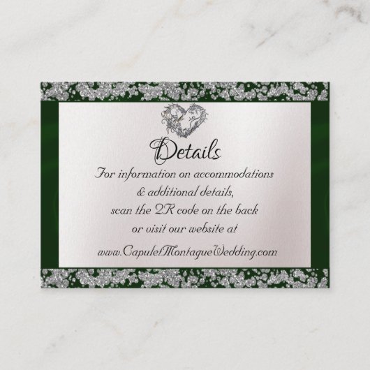 Carte D'accompagnement Elegant Pearl, Emerald Ribbon & Sparkle QR Code (Devant)