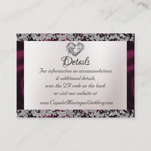 Carte D'accompagnement Elegant Pearl, ruban pourpre et code QR étincelant (Devant)