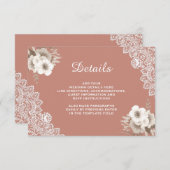 Carte D'accompagnement Elégant Pêche Floral dentelle Détails du Mariage (Devant / Derrière)