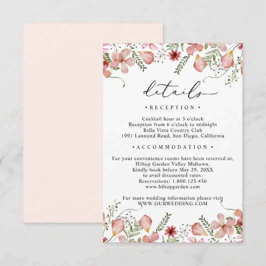 Carte D'accompagnement Élégant Pêche Floral Détails Mariage (Devant / Derrière)