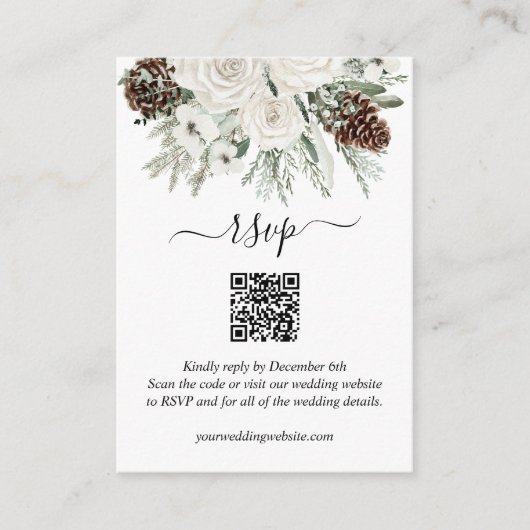 Carte D'accompagnement Elégant Pin d'hiver QR Code Mariage RSVP (Devant)