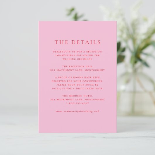 Carte D'accompagnement Elegant Pink and Red Classic Wedding (Debout devant)