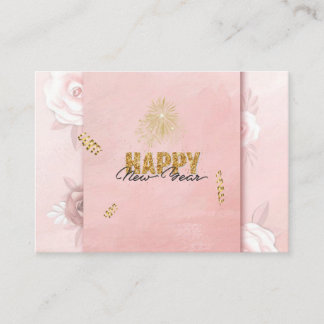 Carte D'accompagnement Elegant Pink & Gold Happy New Year Floral Card