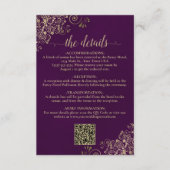 Carte D'accompagnement Elegant Plum Purple & Gold Mariage QR Code Détails (Devant)