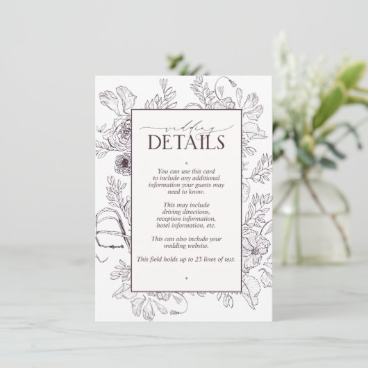 Carte D'accompagnement Élégant Plum violet Mariage Floral Détails (Debout devant)