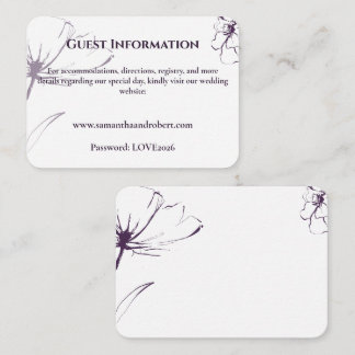Carte D'accompagnement Elegant PlumPurple Floral Line Art Wedding Details