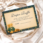 Carte D'accompagnement Elegant Preppy Teddy Bear Diapper Raffle<br><div class="desc">A charming preppy baby shower design featuring a sweet teddy bear dressed in a classic green plaid jacket and bow tie. Above the bear, a delicate clothesline displays tiny baby clothes and shoes, creating a nostalgic storybook nursery scene. The deep navy background and subtle tartan border add a refined, vintage-inspired...</div>