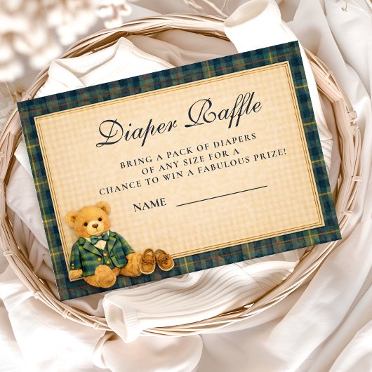 Carte D'accompagnement Elegant Preppy Teddy Bear Diapper Raffle
