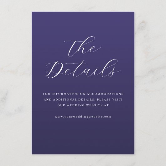 Carte D'accompagnement Elegant Purple Cursive Wedding Details Card (Devant)