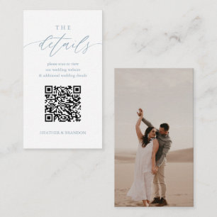 Carte D'accompagnement Elegant QR Code Dusty Blue Détails du Mariage