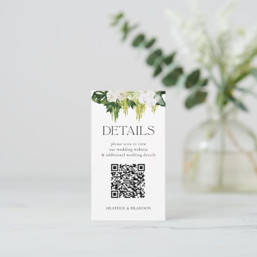 Carte D'accompagnement Elégant QR Code Greenery Détails du Mariage (Debout devant)
