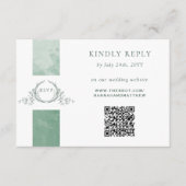 Carte D'accompagnement Elégant QR Code RSVP Green Monogram Mariage (Devant)